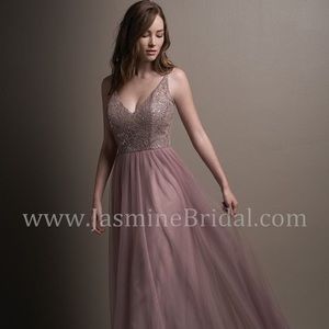 Long Metallic Lace & Soft Tulle Bridesmaids Dress